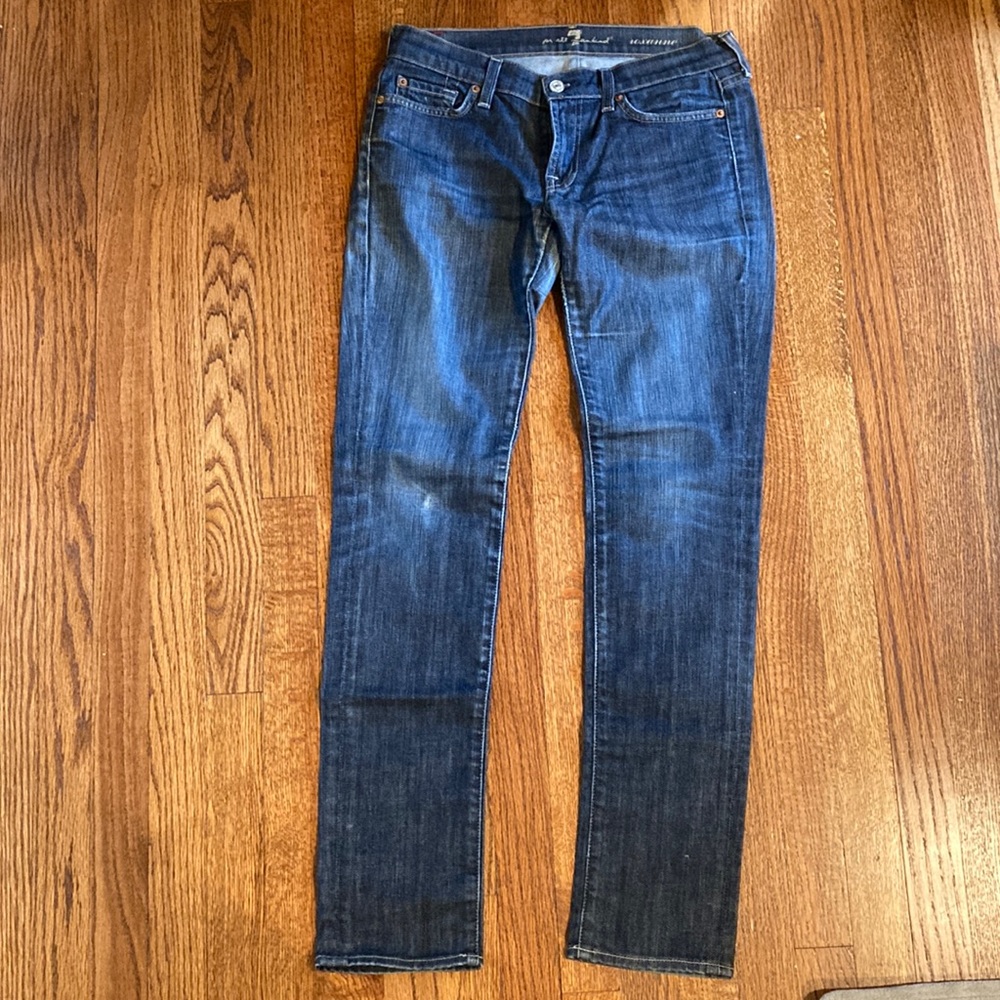 7 for all Mankind- Womens 29 jeans. Tear in crotch has been patched/reinforced